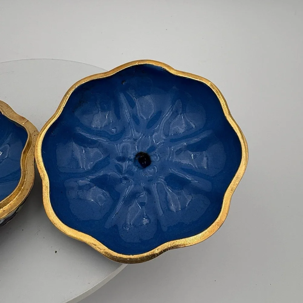 VTG Cloisonne Lidded Pumpkin Shaped Trinket Box China Blue Enamel‎ 3 1/2